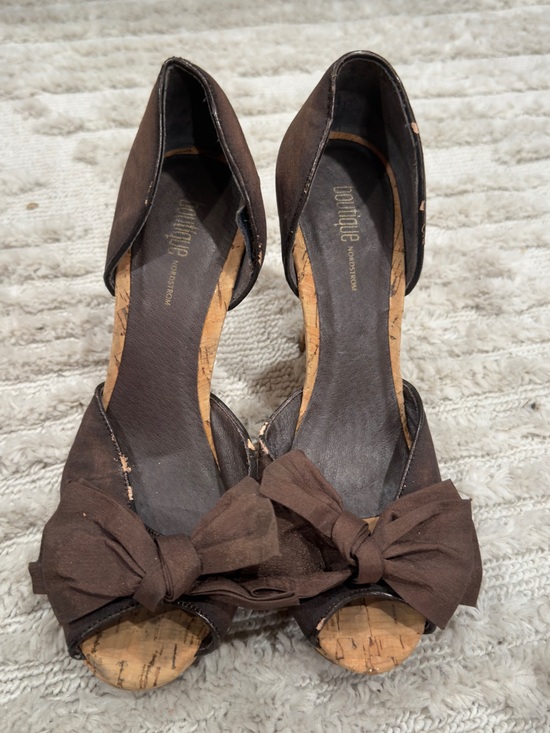 boutique nordstrom Shoes - Brown Bow Peep-Toe Heels